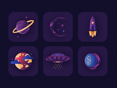 Space Icons - Study abstract clean design flat graphicdesign icons illustration illustration art logo minimal moon planets space space suit start ufo ui vector