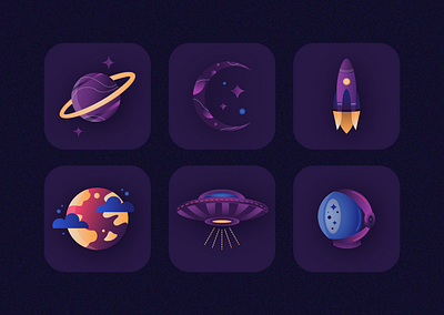 Space Icons - Study abstract clean design flat graphicdesign icons illustration illustration art logo minimal moon planets space space suit start ufo ui vector