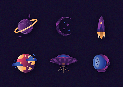 Custom Space Icons - Study abstract clean design flat graphicdesign icons illustration illustration art logo minimal moon planets space space suit start ufo ui vector