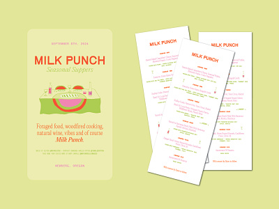 Milk Punch Event brand branding cook design dinner food graphic design hand drawn illustration invitation invite logo menu social supper club table texture type vector