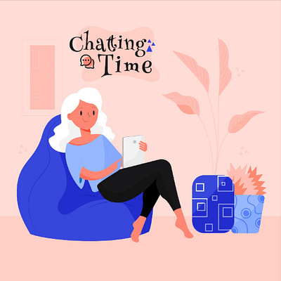 Chatting Time Animated Scene adobe after effects adobe illustrator animation artwork chair chatting chatting time graphic design illustration motion graphics plants woman