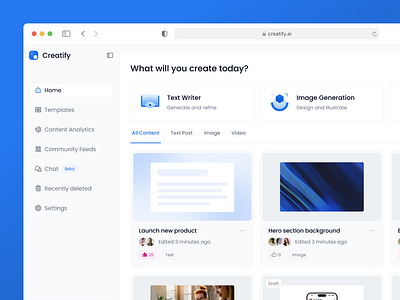 Creatify - Artificial Intelligence platform design ai aicontent aiimagecreation aiplatform aitextgeneration aivideogeneration artificial intelligence content creator design innovativeai interface intuitivedesign platform tech ui uxui webdesign website