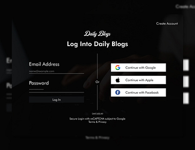 Daily Blogs - Seamless Sign-In, Start Sharing Instantly authentication daily blogs demo project log in page minimal design portfolio project responsive design ui design user experience user friendly design user interface ux design web design