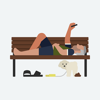 morning🌞 illustrator bench dog flat