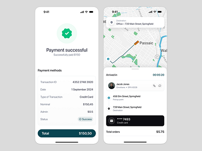 Ride Sharing Mobile App - Confirm Payment Booked 💸 app design booked booking app booking payment car taxi driver confirm payment driver ios location maps passengers payment payment method price product design rider rider booking success payment trip uiux