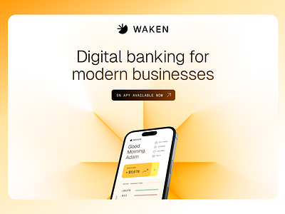 WAKEN bank banking brand branding design gradients graphic design light logo orange saas shiny tech web design website