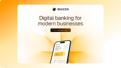 WAKEN bank banking brand branding design gradients graphic design light logo orange saas shiny tech web design website