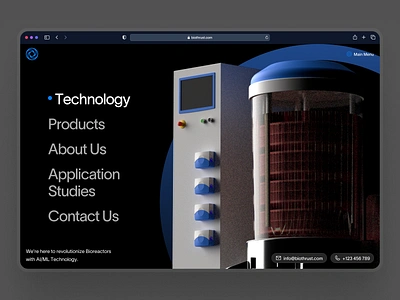biothrust: The Bionic Bioreactor Company | Responsive Main Menu 3d biology biology website biomanufacturing bioreactor bioreactor website clean dark mode dark ui desktop menu main menu menu menu interaction menu ui minimal science science website webflow webflow menu website menu