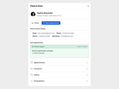 Patient Data Card app b2b clean component contact desktop ehr emr healthcare interaction medical modal modern patient product design saas software ui ux web app