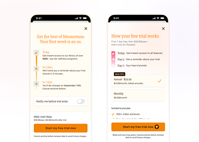 Paywall explorations for A/B testing app mobile app design paywall ui