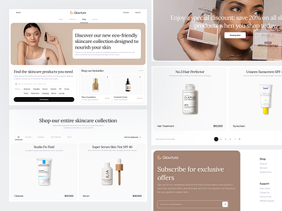 Glowtura - Skincare Shop Page beauty body care brand identity branding clean cosmetics design e commerce landing page marketplace minimalist onlineshop product list shopping skincare store ui ux website woman