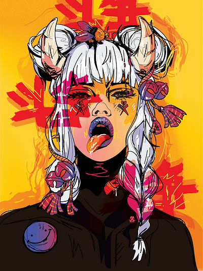 Diabla 2d adobe illustrator adobe photoshop apparel character clothes design dark design design digital art face fight girl graphic design illustration sketch woman