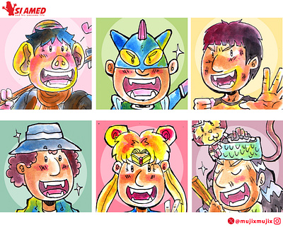 Six Fan Art Characters by Si Amed artwork character characterdesign fanart graphic design illustration manga mujix watercolor