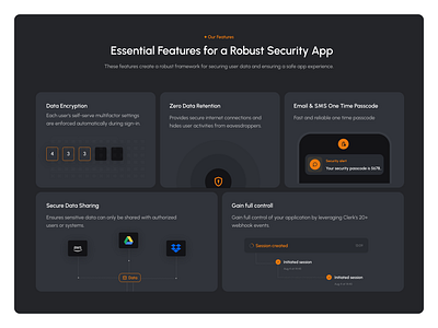 Bento section for a security app bento design security web app ui ui ux ux web design