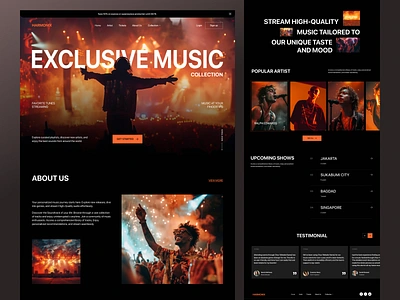 Event Music Platform Landing Page ai artist booking clean design music online streaming playlist product saas ticket tour event ui ux web website