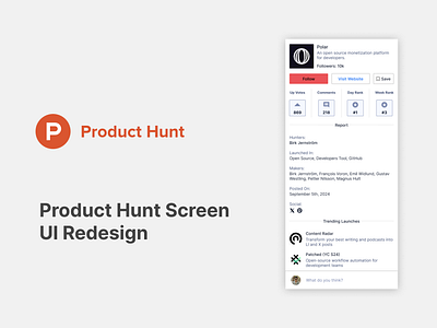 Product Hunt UI Screen Redesign cred figma product design ui ux