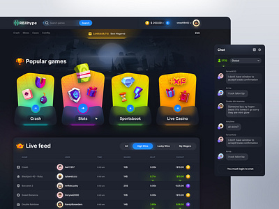 RBXhype - Online Crypto Casino - Web3 Gambling betting casino banners casino dashboard casino games casino graphics crypto casino crypto dashboard gambling games ui igaming online casino slots game ui web3 casino