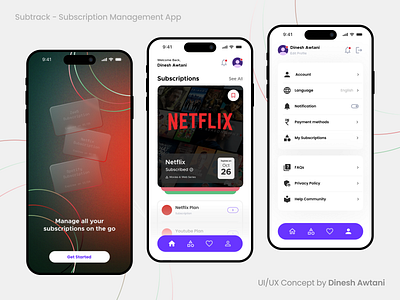 SubTrack - A Subscription Management App - UI Concept app concept mobile ott ui uiux user experience user interface ux