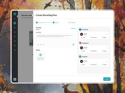 Create post - Recurpost add post screen clean create page create post page ui dashboard minimal product saas social media platform social product step ui ui ux webapp