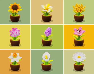 Flower in Pot 3D Assets 3d 3d icon blender daisy flower icon illustration nature render sunflower