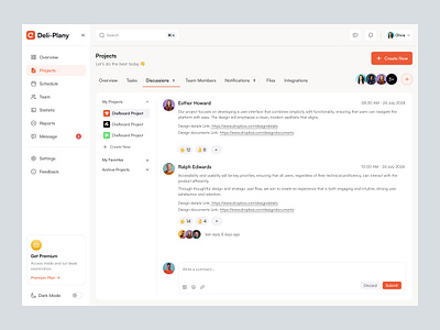 Discussion Page for Project Management b2b comment daily task dashboard delisas minimal project management project management dashboard reply saas sas to do todo list ui ux web app web ui