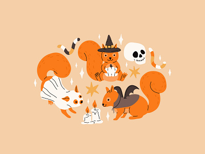 Halloween squirrel set animal character concept cute design flat halloween illustration squirrel vector