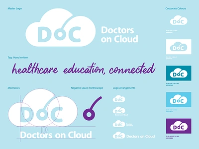 Doctors On Cloud Logo blue branding cloud illustration lettering logo logo design matt vergotis negative space stethoscope verg visual identity