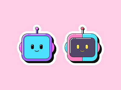 Retro bot stickers ai art artificial assistant bot cartoon chat chatbot design helper icon illustration intelligence pop retro robot smart sticker technology virtual