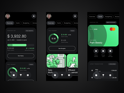 HiAsia — Overview app budget card dark design details fintech infographics mobile money ovierview payment product design salary savings spendings summary ui ux wallet