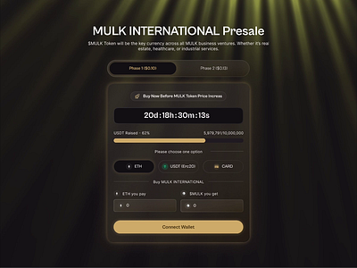 Crypto Currency Presale Counter animated ui animation crypto crypto ui cryptocurrency landing page motion graphics mulk phase 1 phase one pre sale presale presale offer presale section tokenomics ui usdt ux design ux ui wallet