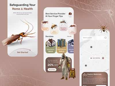 Pest Control Mobile App Design Idea animal app design brown bugs clean design health house control insect insect free living interface mobile mobile app design mobile design pest pest control pest control app ui uiux ux