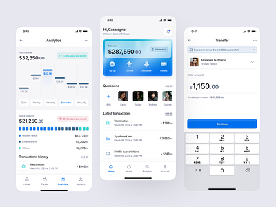 FinixPay - Fintech Mobile App UI Design bank banking app card clean design exchange finance fintech interface mobile money management online banking payment payments transactions ui uiux ux