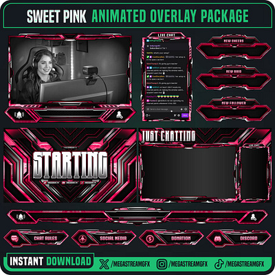 Professional Pink Overlay - Clean Stream Overlays Package pink theme panel