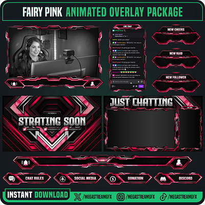 Pink Theme Streaming Overlay | Stream Overlays Package kick overlays