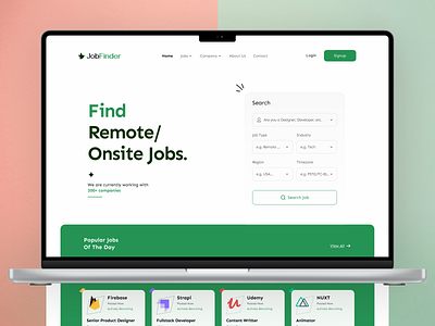 Job Finder Remote/Onsite Job Seeking Platform Design creativedesign designconcept freelancer graphic design hiring inspiration jobfinder jobsearch jobseeking landingpage minimalistdesign mordernui newnoteworthy onlinejob onsitejob remotejob techindustry trending uiuxdesign webdesign