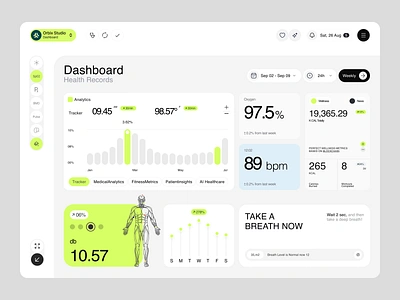 Health Monitoring Dashboard | Orbix Studio admin panel analytics business analytics chart dashboard design data doctor website graph health analytics health care hospital management medical care medical dashboard medical record monitoring patient saas