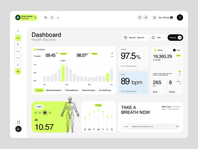 Health Monitoring Dashboard | Orbix Studio admin panel analytics business analytics chart dashboard design data doctor website graph health analytics health care hospital management medical care medical dashboard medical record monitoring patient saas