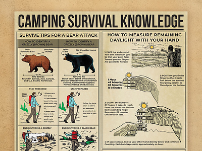 KNOWLEDGE POSTERS DESIGN advertising camping and hiking posters creative posters educational content educational design educational resources graphic design guitar anatomy guitar infographic guitar types hiking and survival enthusiasts illustration infographic posters knowledge posters poster design survival posters vintage visual learning wilderness survival wildlife education