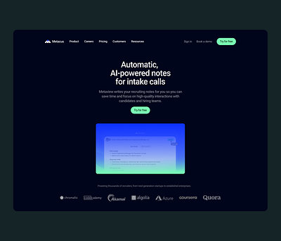 Metacus - Meeting AI Tool Website ai design landing page ui web design