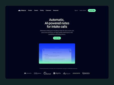 Metacus - Meeting AI Tool Website ai design landing page ui web design