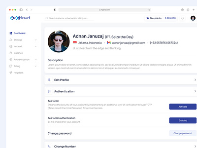 Maxcloud - Web App Saas Authentication authentication authentication page design detail design figma graphic design profile profile detail saas software as a service ui uiux user experience user interface ux web app web application web profile detail webapp webdesign