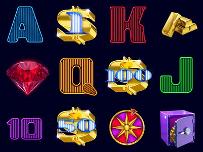 Online slot machine "Mega Wheel" - Set of slot symbols animation animation casino casino animation casino slot classic slot design digital art gambling gambling design game art game design gaming gaming animation gaming design graphic design mbling art motion graphics slot design slot symbols symbols animation