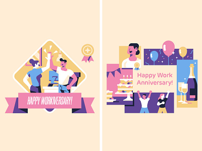 Kudoboard - Work anniversary 1 cake card celebrate character company design flat geometric greatings illustration message party people platform