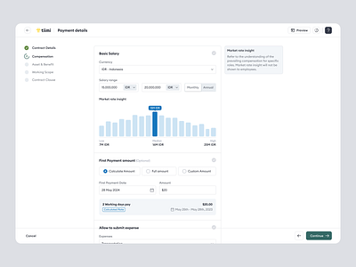 Tiimi - Add New Contract: Payment Details in SaaS HR Management candidate company compensation contract employee hiring hr hrd hrm hrs job payment product design recruitment saas saas design salary team management ui ux