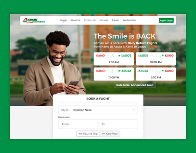 Azman Airline Landing Page Redesign airline airline landing page airline website design app ui green ui landing page minimalist design mobile website design product designer simple landing page simple website design ui designer uiux uiux designer ux designer web design web ui website website design website landing page