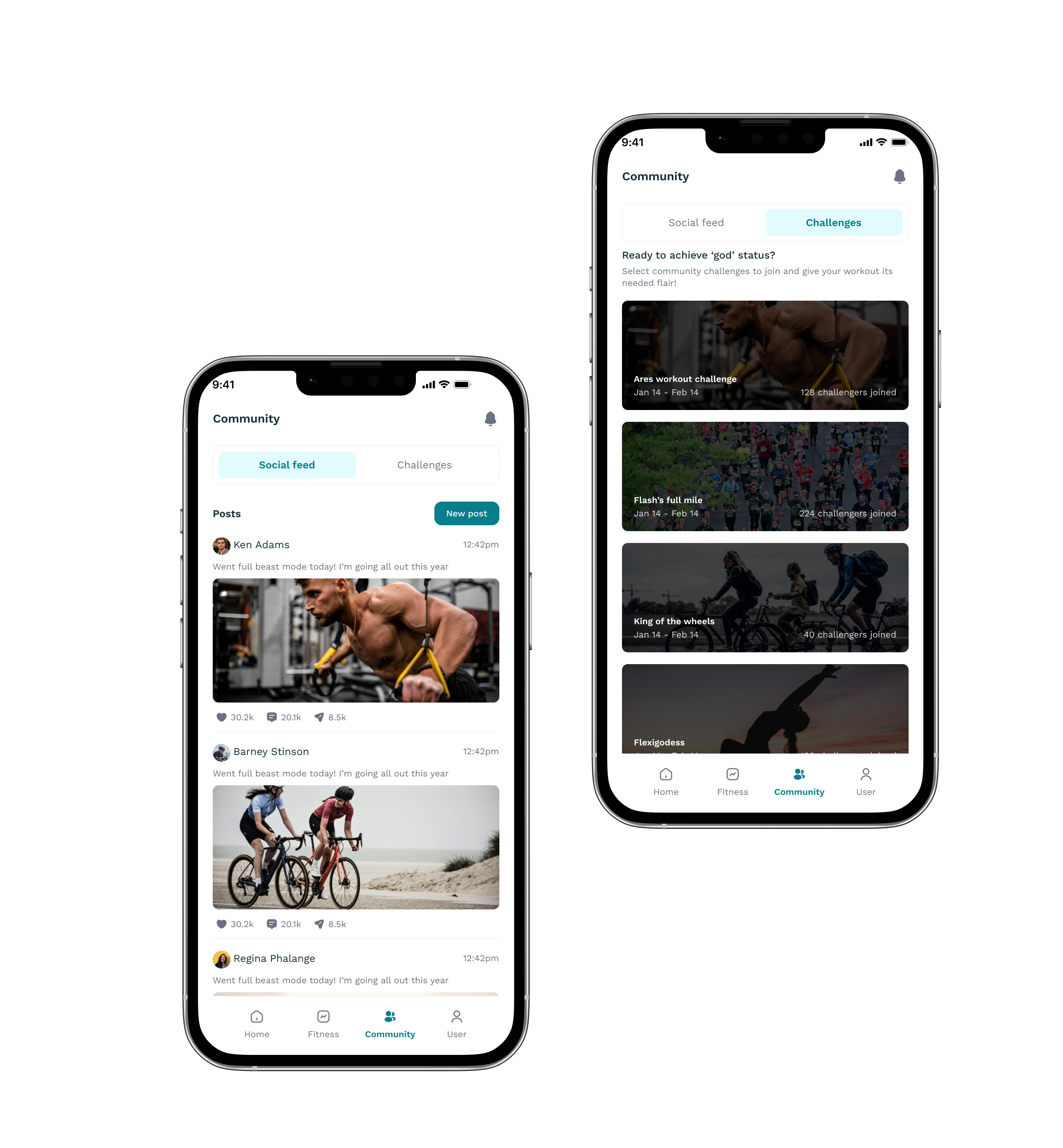Social feed/Community page for a Fitness mobile application mobile app ui ux