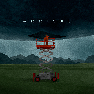 Arrival alien cinema illustration landscape mountain movie nature sci fi spaceship