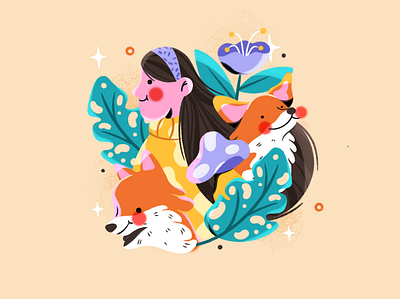 Farm girl 🩵 2d animal art animal drawing animal illustration art direction character design character illustration commercial cute illustration flat art flat drawing flat illustration flower illustration fox illustration foxes foxy graphic design hand drawn illustration procreate