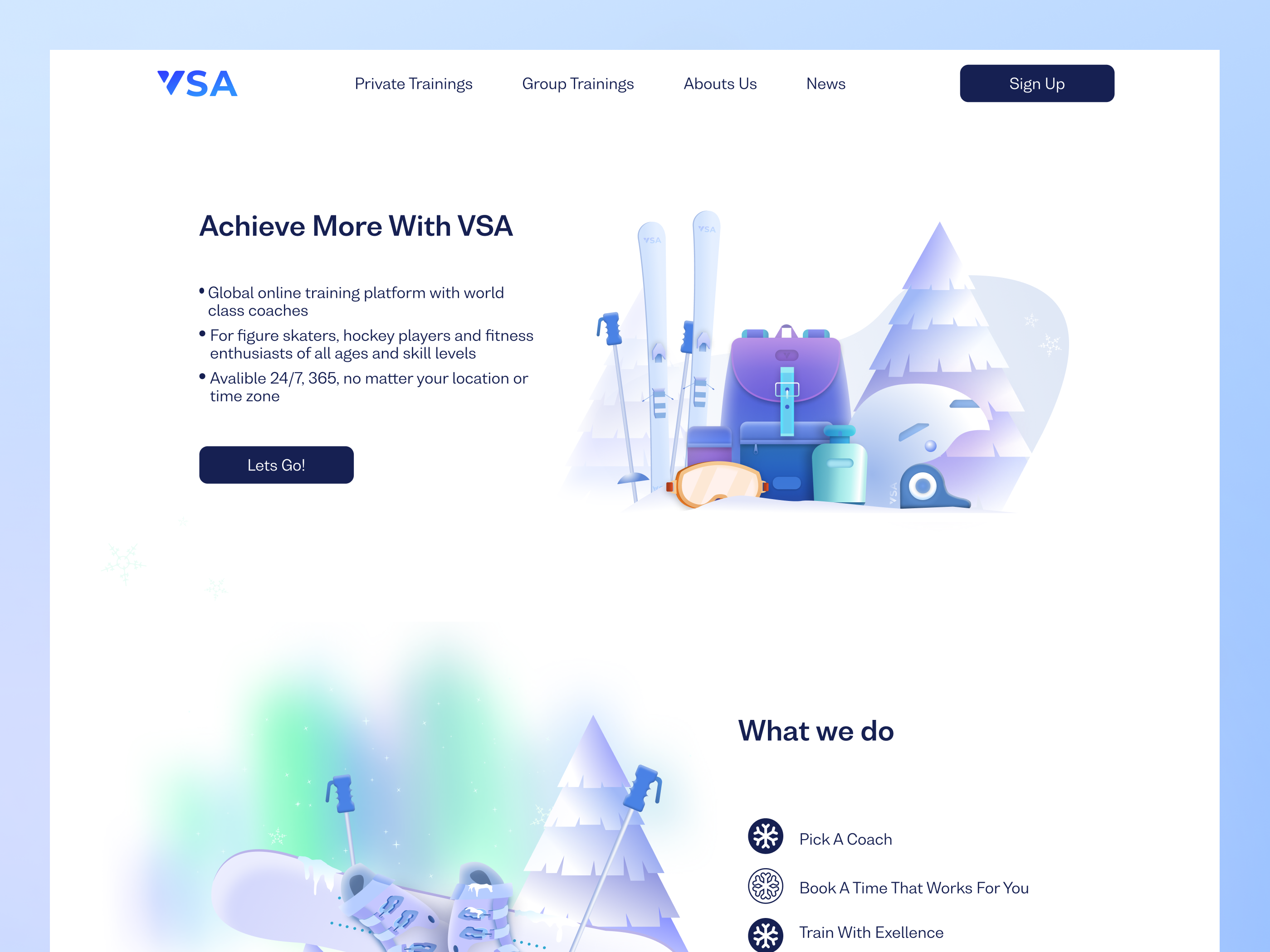 VSA — Redefining Winter Sports Training ❄️🏔️ ai b2b b2c brand design design figma graphic design illustration landing page product design saas ui ux uxui design web design