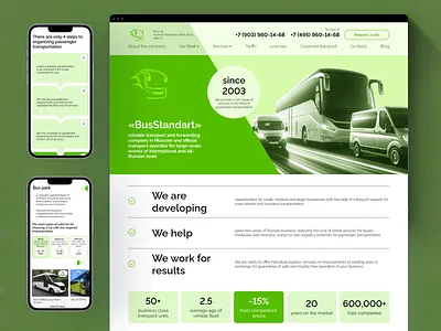 Bus Standart about us banner benefits bus company history landing site slider transportation ui